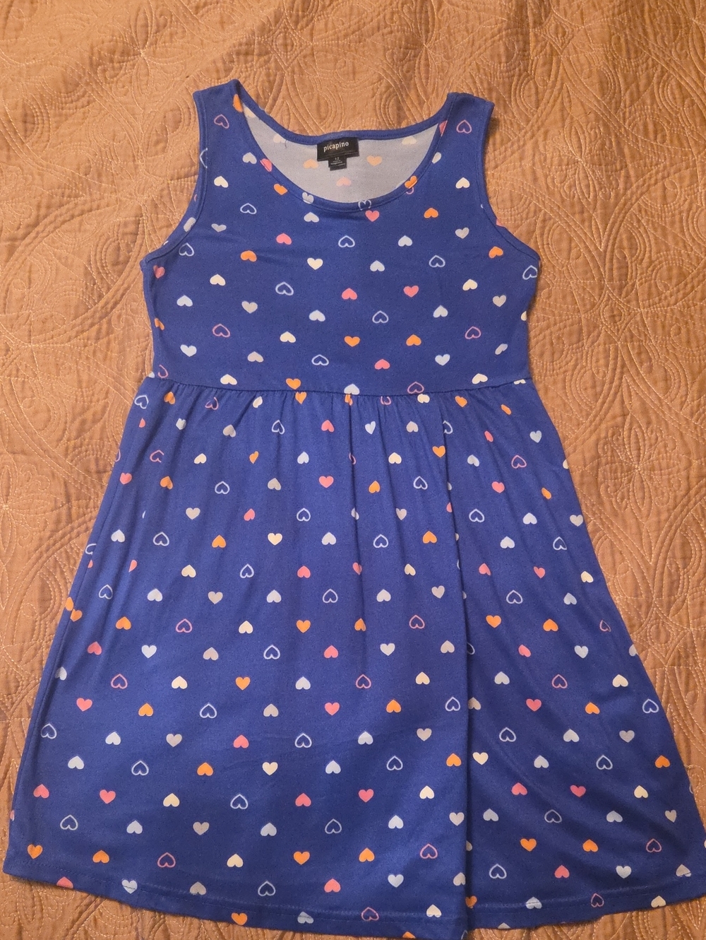 Picapino Girls' Royal Blue Heart Print Tank Dress